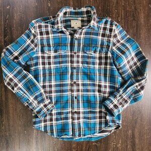 American Eagle Plaid Flannel Button Up Shirt Mens Medium Blue Black White Cotton